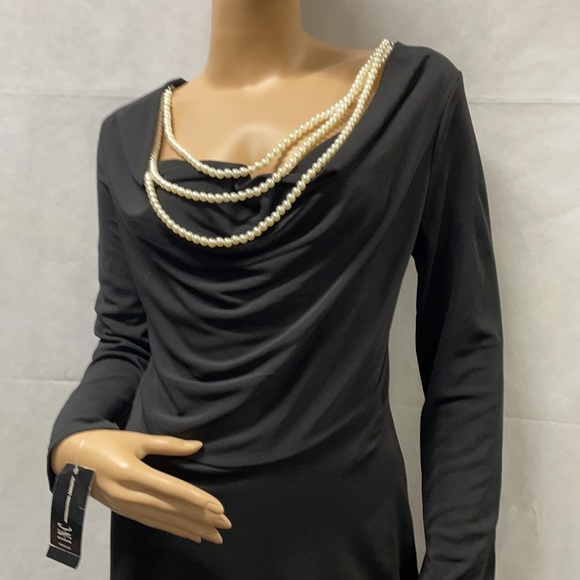 INC International Concepts Faux Pearl Long Sleeve Little Black Dress NWT - Picture 2 of 9